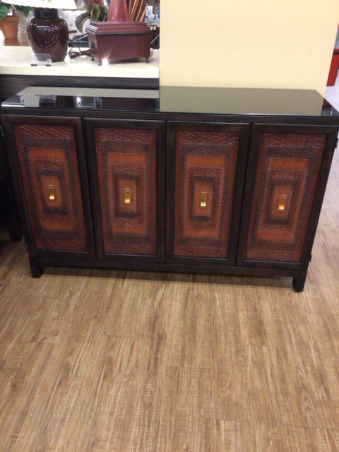 Glass Top Red Four Door Buffet