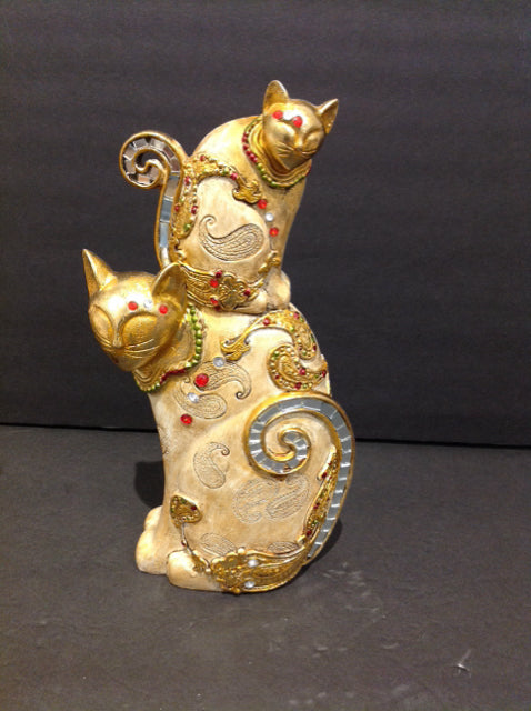 10" Wood Carved Decorative Cats