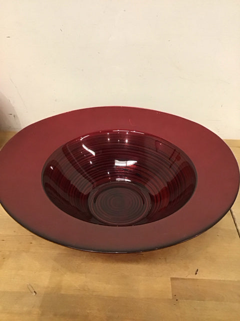19" Red Art Glass Bowl As Is
