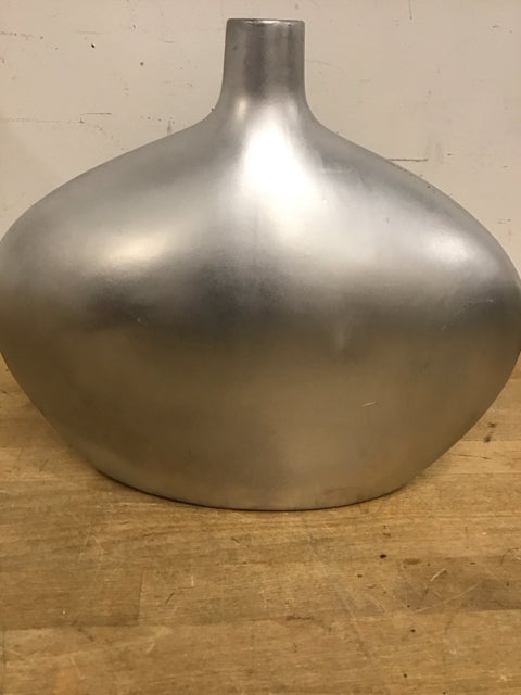 AS IS 12" Silver Round Disc Vase