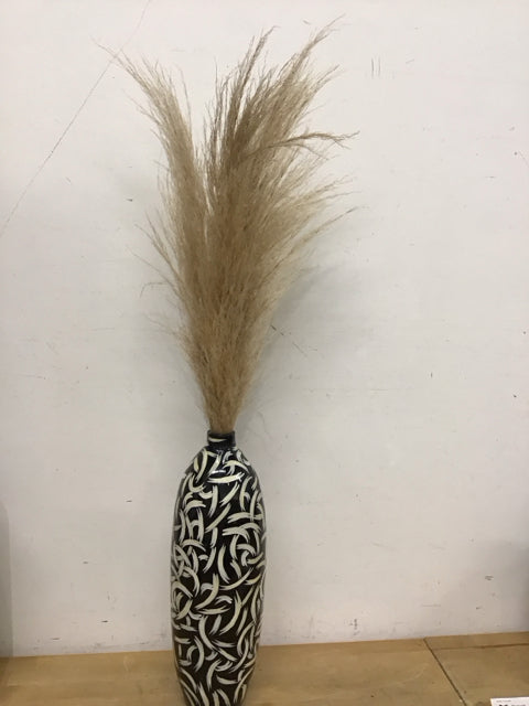 18.5" Black & White Vase W/Pampas Grass