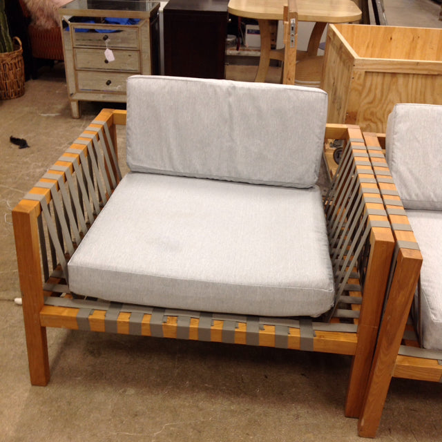 Teak Outdoor Arm Chair w/Straps & Cushions