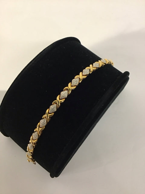 Gold Tone X-Link Pave Bracelet