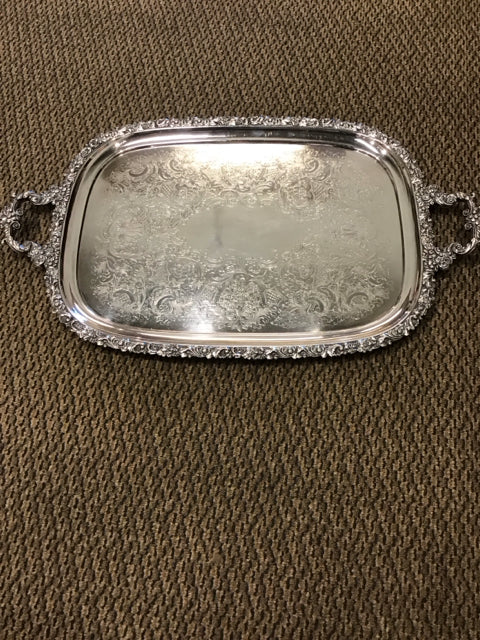 27"x16.5" Silvertone Oranate Butler's Tray