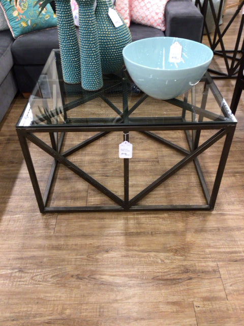 Macys Glass Top Metal Base Coffee Table