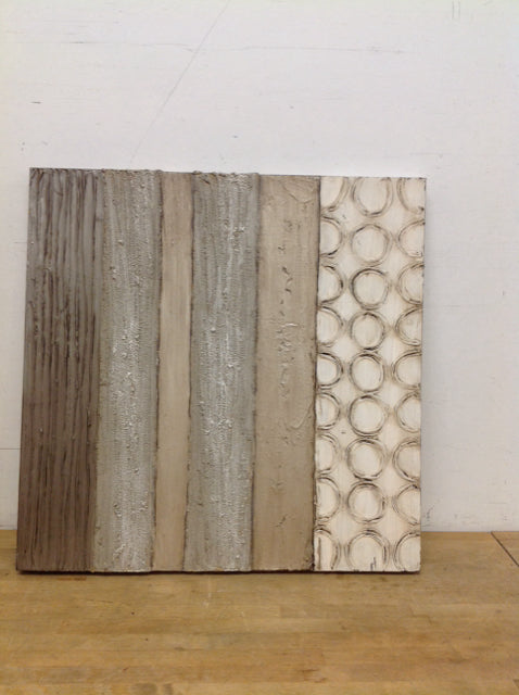 30" Sq Tan/Gold Mixed Media Print on Canvas