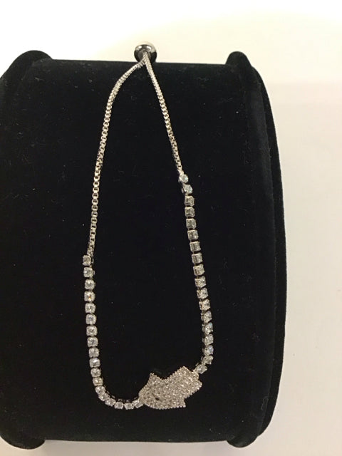Silver Adjustable Hamsa Hand/Pave Bracelet