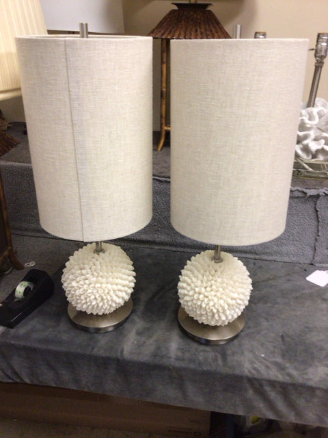 23" Pair Of Shell Table Lamps W/Shades