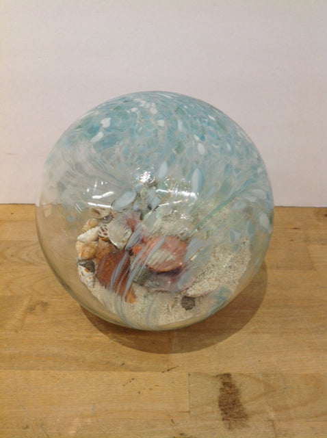 8" Speckeled Art Glass Sphere w/Sand & Shells