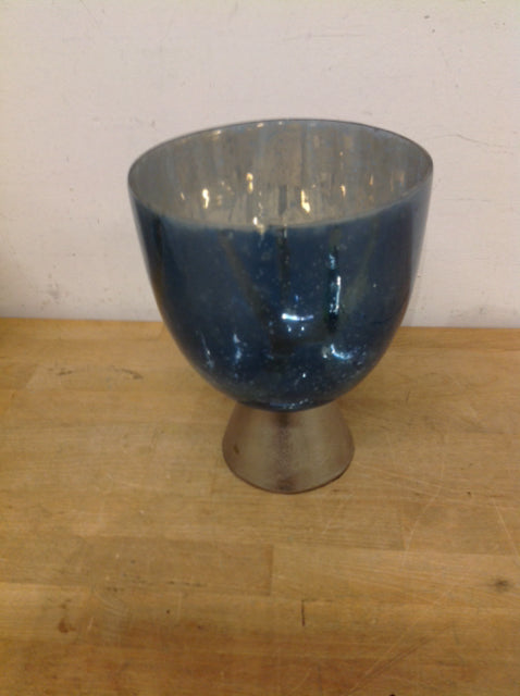 Bowl- 9" Footed Blue Mercury Glass