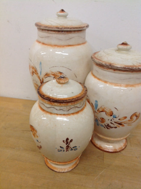 3 Pc Italy Painted Ceramic Canister Set