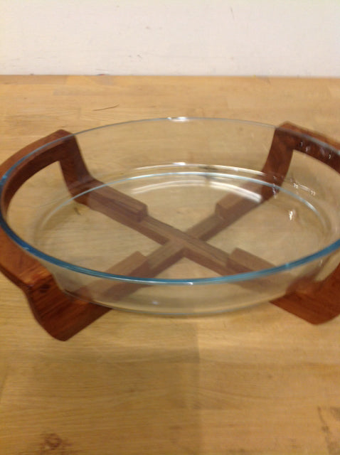 15" Teak Wood Stand W Glass Dish