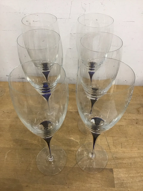 Set Of 6 Oversized Goblets Intermezzo Blue By Orrefors