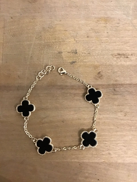 Black Stone Goldtone Van Cleef Like Bracelet