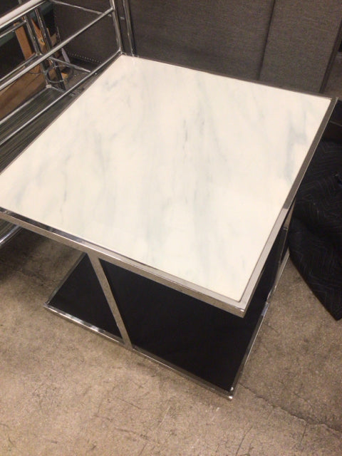 24" Square Marble & Chrome End Table