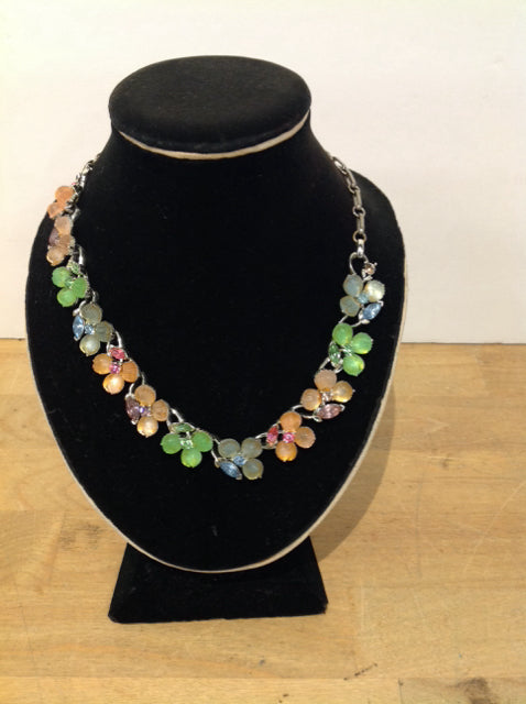 Multi-Color Beaded Flower Necklace