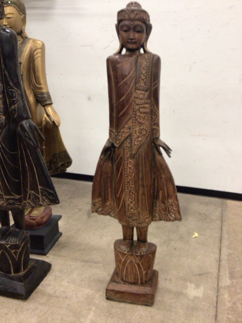 Brown Standing Wood Carved Buddha