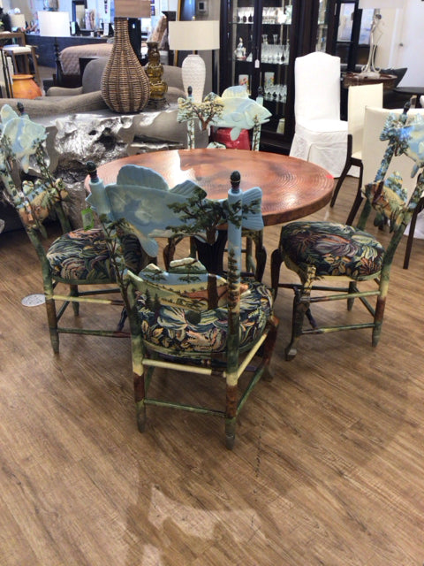 Set Of 4 Carved Painted Fish Dining Chairs