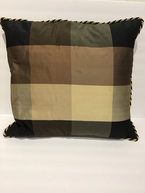 Satin Black/Gold Brown Pillow w/Braid