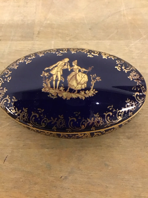 2.5" Limoges Cobalt Blue & Gold Trinket Box