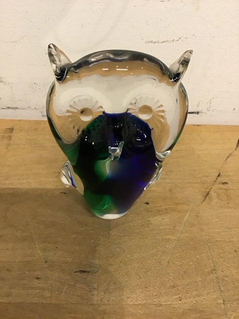 5" Murano Like Blue/Green Owl  Art Glass