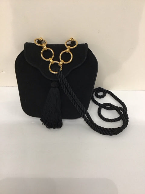 Black Velvet Evening Bag w/Black Tassel