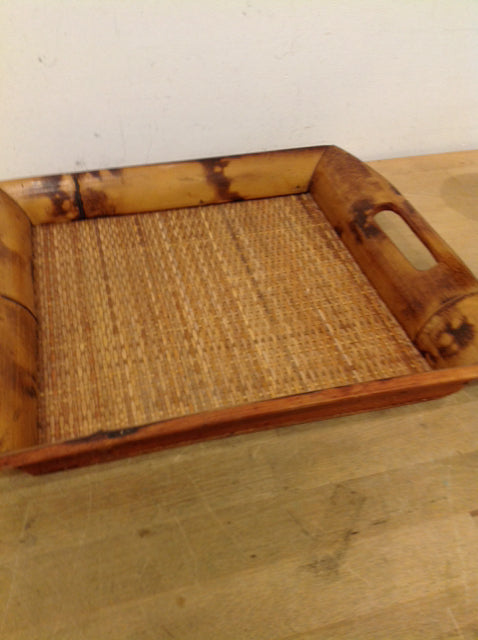 Tray- 15" Bamboo Rattan Wood