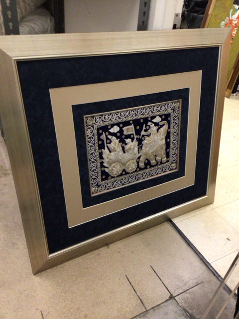 47" X 41 1/2" Blue Matting Elephant Kalaga Wall Decor