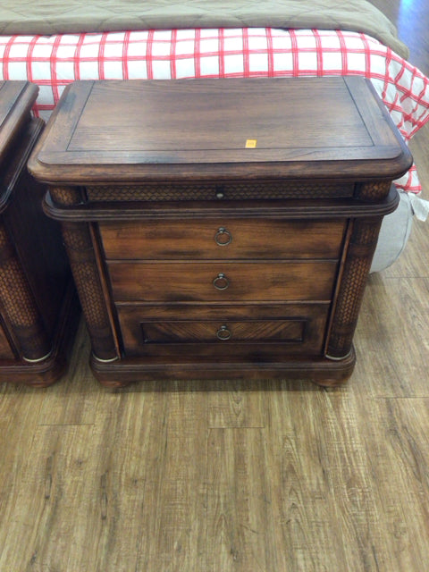 Dark Wood Three Drawer Nightstand