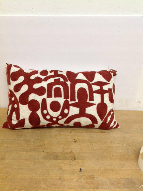 Tan Rectangular Pillow w/Burnt Orange Design