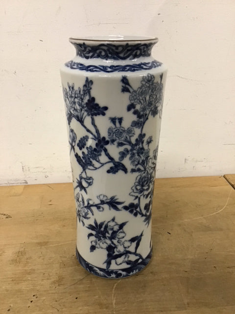 10.5" Blue & White Bird/Floral Vase