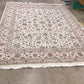 AS-IS 7'9" X 10'6" Salmon & Cream Floral Fringe Rug(Stained On Trim)