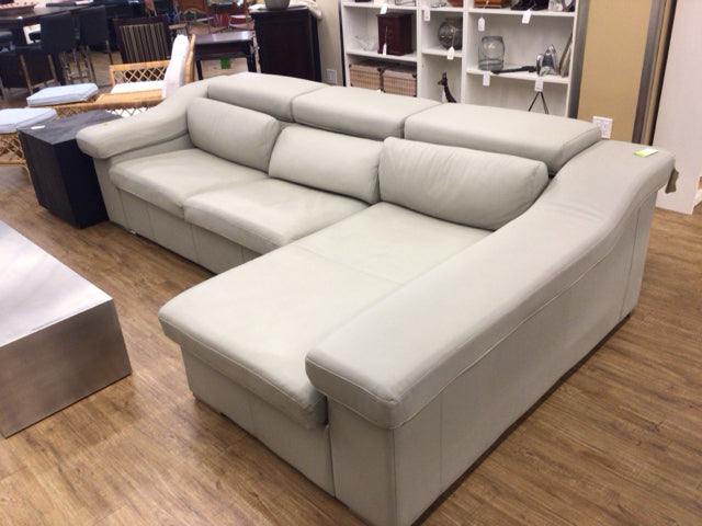 AS-IS Grey Leather Two Pc Sleeper Sectional(No Mattress/Light Soil)