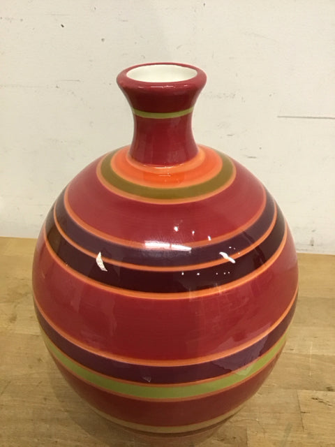 11.5" Ceramic Striped  Multi Color Vase