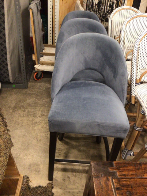 Set Of 3 Blue Fabric Open Back Counter Stools