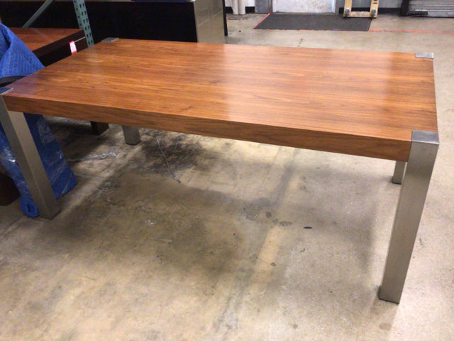 AS-IS Coaster Rectangle Metal & Wood Dining Table(Scratches in Top)