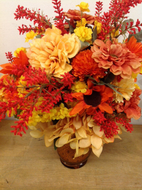 16" Mixed Fall Floral In Copper Vase