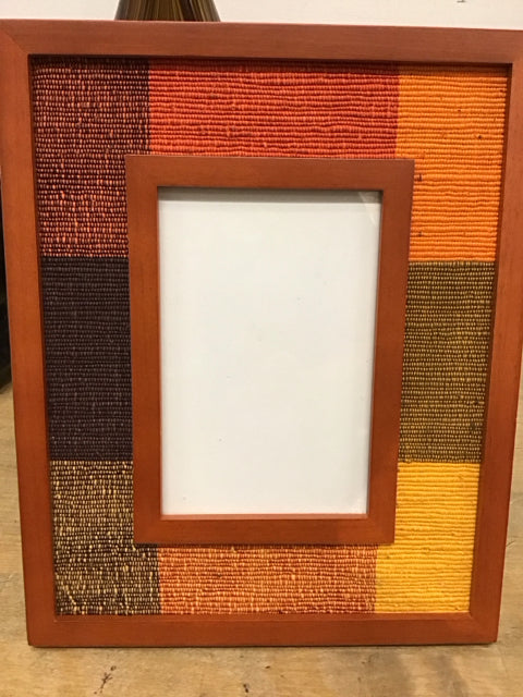 4"x6" Orange Wood W/Woven Textile Photo Frame