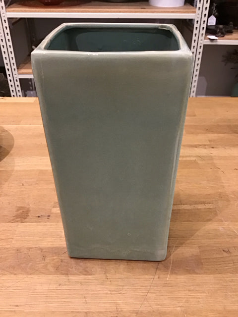 12" Square Teal Ceramic Vase