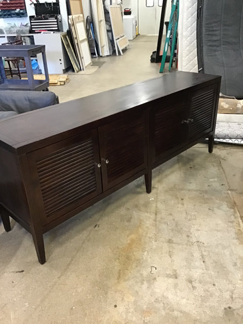 4-Door Shutter Wood Console AS-IS Top Has Multiple Nicks & Stains
