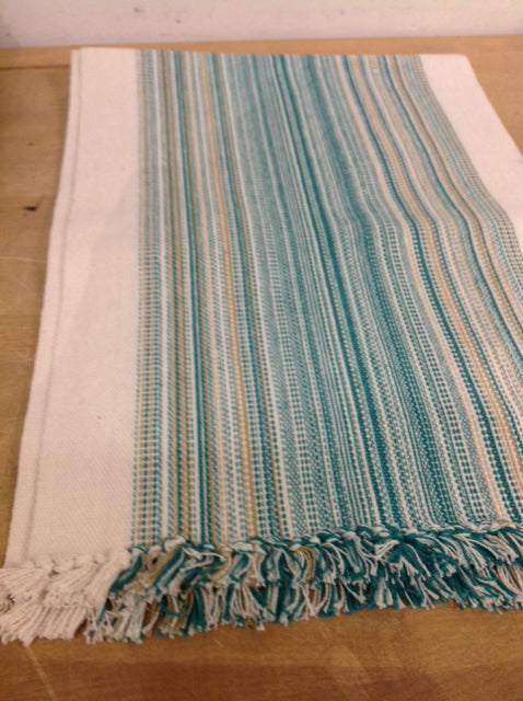 Runner- Aqua & White W Fringe