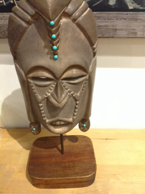 15" Metal & Wood Mask On Stand