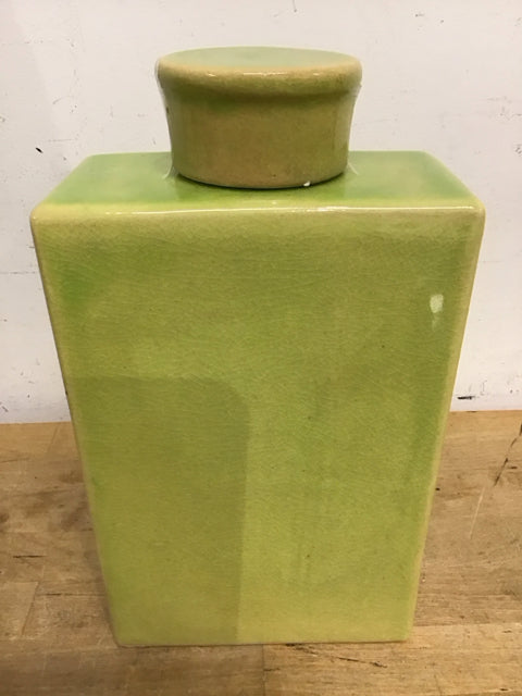 11.5" YellowGreen Lidded Decorative Jar