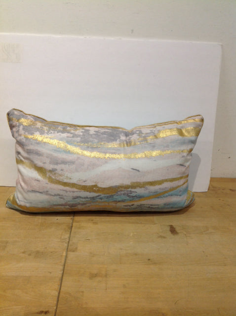 Rectangular White/Blue & Gold Pillow