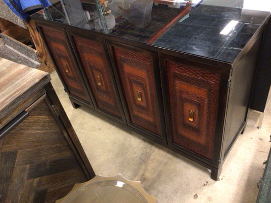 Black Glass Top Four Door Red Buffet