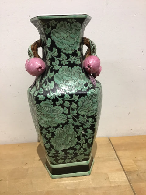 14" Asian Inspired Floral Vase