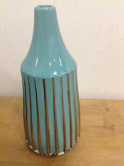 Vase- 13" Blue & Silver Ceramic