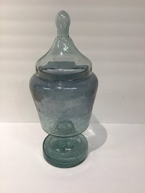 18" Blue Tint Crackled Glass Apothecary Jar