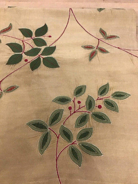 Mustard Embroidered Leaf 100% Silk Runner