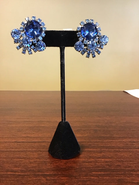 Blue Crystal Cluster Earrings